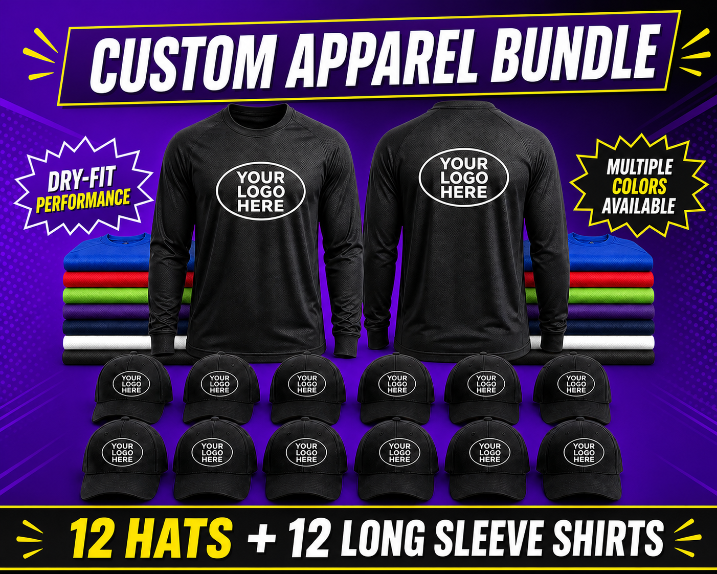 12 Long Sleeves DriFit Shirts - 12 Hats